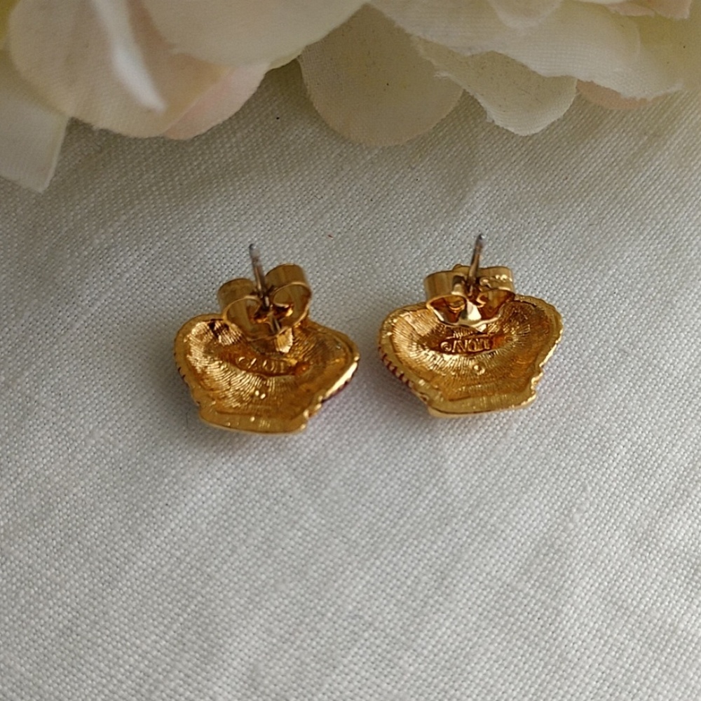 Vintage Avon Crown Post Earrings Royal Red Enamel Rhinestone Goldtone Diva Style - Picture 6 of 8